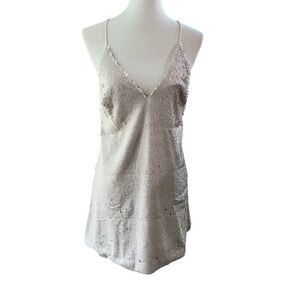 étophe studios Champagne Sequin Mini Slip Dress V-Neck Y-Back Size S